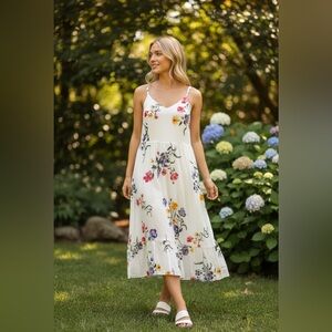 Old Navy Cream Floral Tiered Maxi Dress with Spaghetti Straps